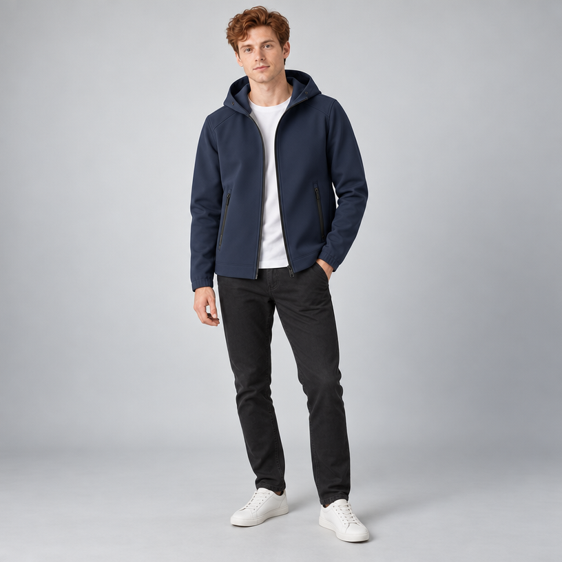 Herren Softshell-Übergangsjacke mit Kapuze – Regular Fit — Marineblau