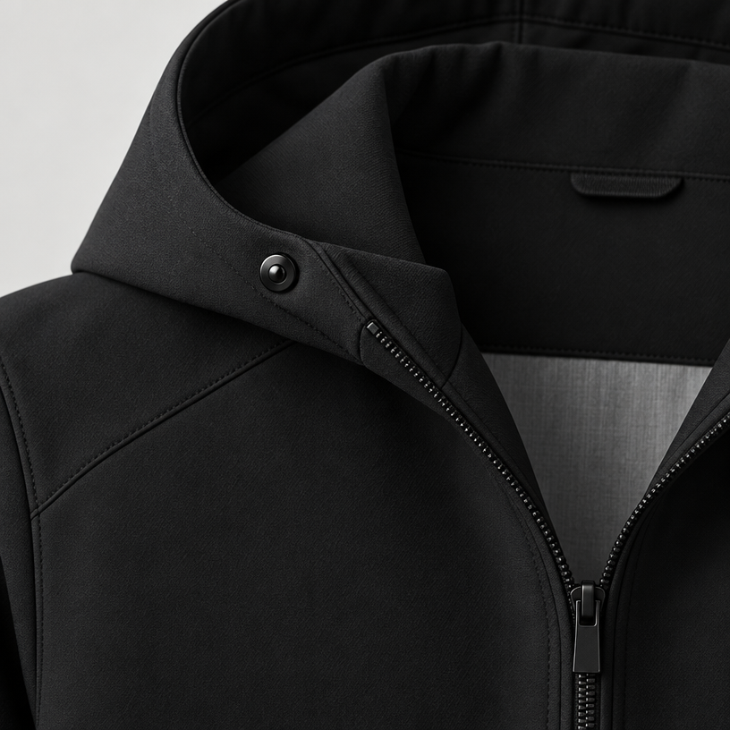 Herren Softshell-Übergangsjacke mit Kapuze – Regular Fit — Schwarz