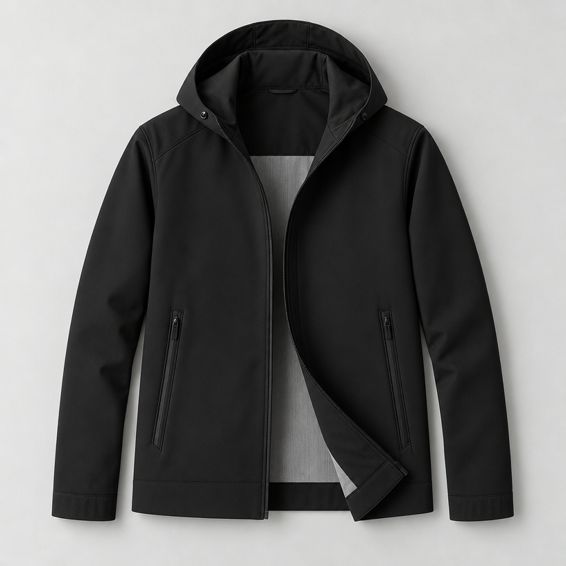 Herren Softshell-Übergangsjacke mit Kapuze – Regular Fit — Schwarz
