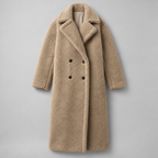 Damen Oversize-Teddymantel mit Reverskragen – Lang — Oat