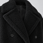 Damen Oversize-Teddymantel mit Reverskragen – Lang — Schwarz