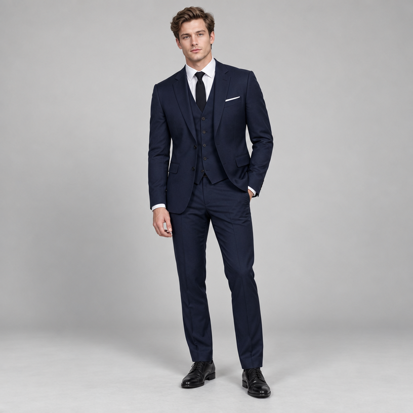 Herren Dreiteiler-Anzug mit klassischem Revers – für Hochzeit & formelle Anlässe — Marineblau