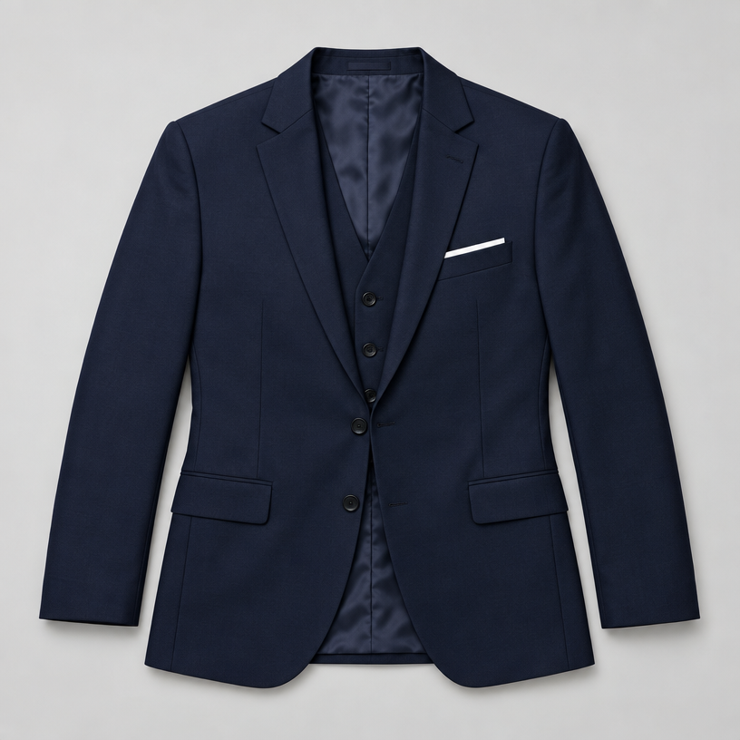 Herren Dreiteiler-Anzug mit klassischem Revers – für Hochzeit & formelle Anlässe — Marineblau
