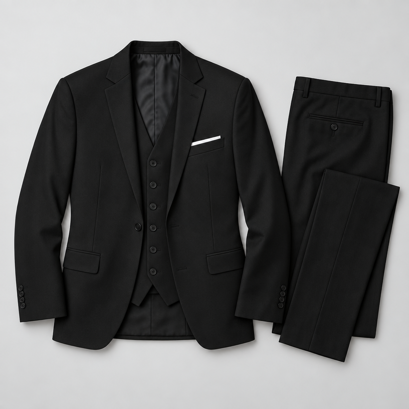 Herren Dreiteiler-Anzug mit klassischem Revers – für Hochzeit & formelle Anlässe — Schwarz