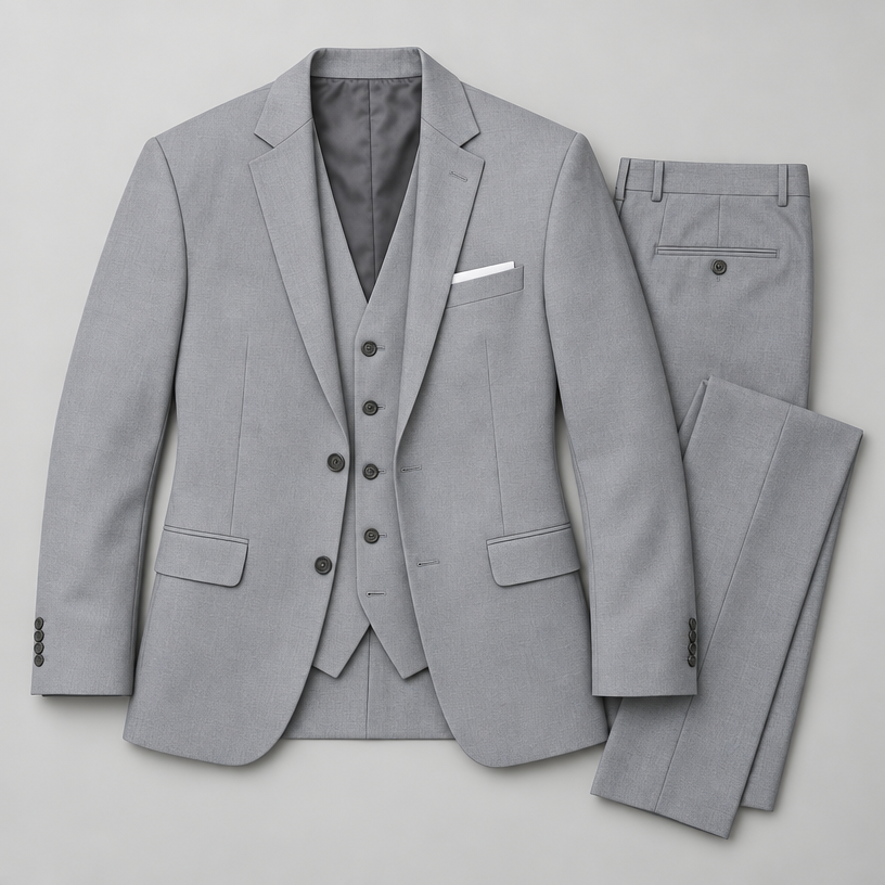 Herren Dreiteiler-Anzug mit klassischem Revers – für Hochzeit & formelle Anlässe — Grau