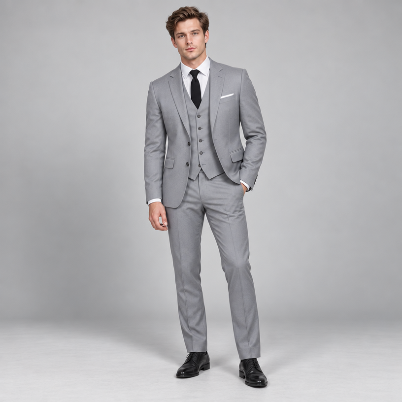 Herren Dreiteiler-Anzug mit klassischem Revers – für Hochzeit & formelle Anlässe — Grau