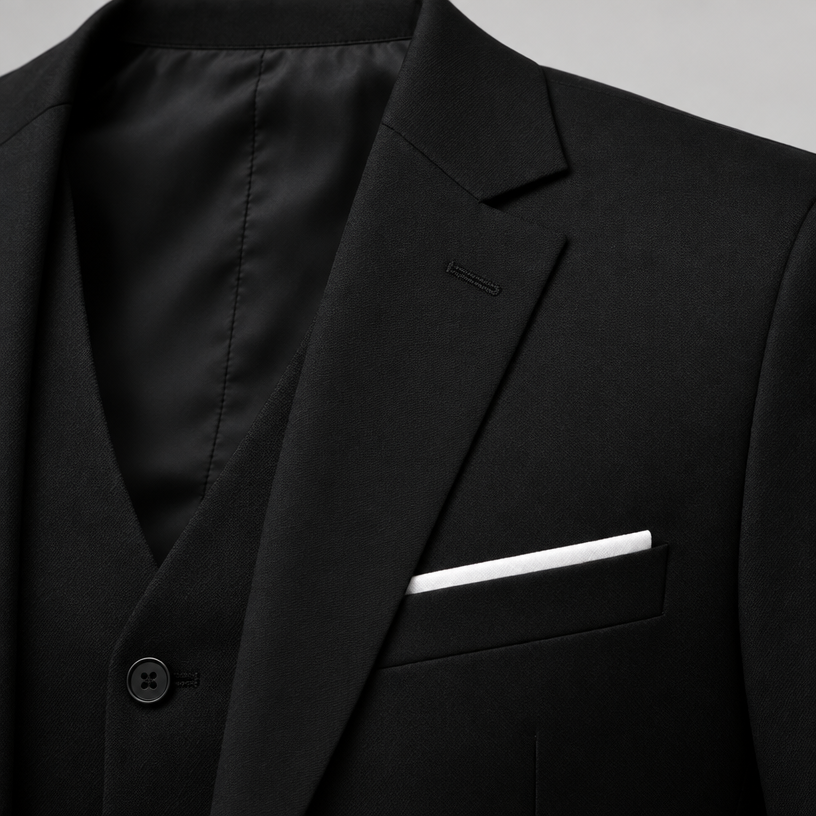 Herren Dreiteiler-Anzug mit klassischem Revers – für Hochzeit & formelle Anlässe — Schwarz