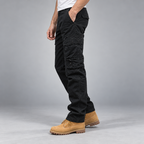 Herren Straight-Fit Cargohose aus Baumwolle mit Cargotaschen — Schwarz