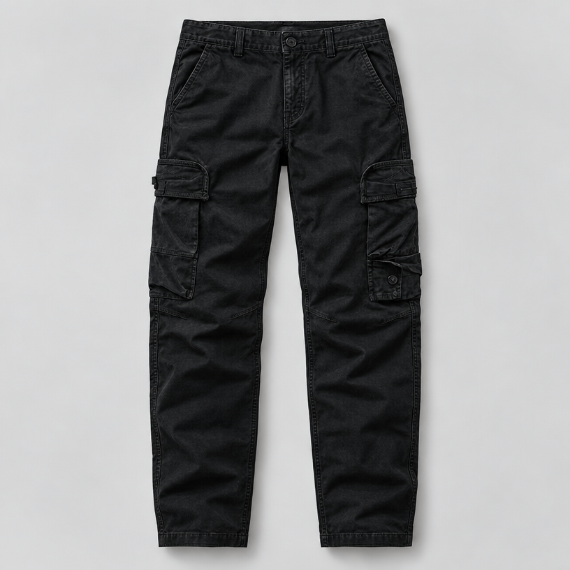 Herren Straight-Fit Cargohose aus Baumwolle mit Cargotaschen — Schwarz
