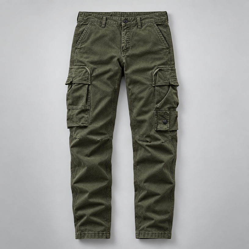 Herren Straight-Fit Cargohose aus Baumwolle mit Cargotaschen — Grün