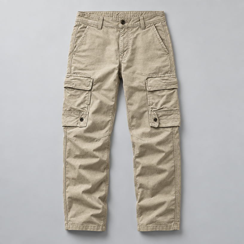 Herren Straight-Fit Cargohose aus Baumwolle mit Cargotaschen — Khaki