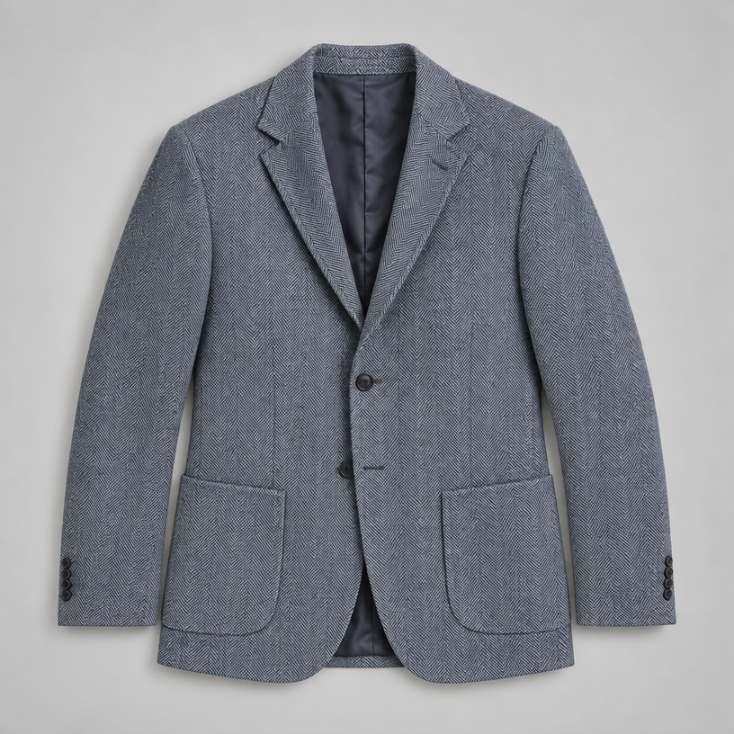 Herren Fischgrät-Sakko mit aufgesetzten Taschen – Relaxed Fit — Grau