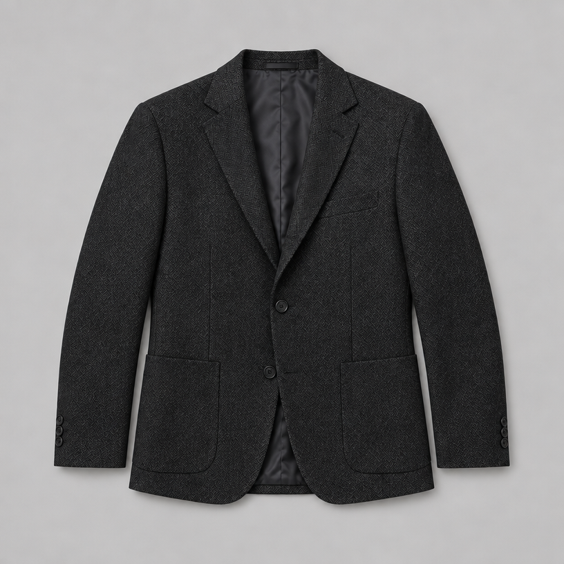 Herren Fischgrät-Sakko mit aufgesetzten Taschen – Relaxed Fit — Schwarz