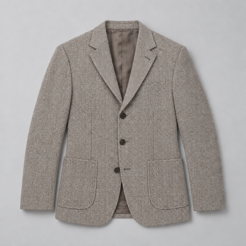 Herren Fischgrät-Sakko mit aufgesetzten Taschen – Relaxed Fit — Beige