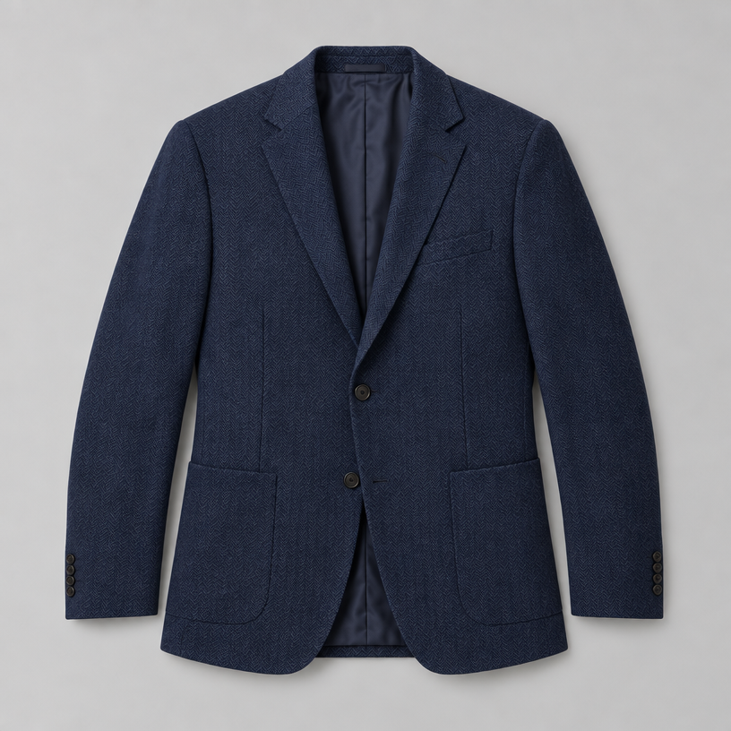 Herren Fischgrät-Sakko mit aufgesetzten Taschen – Relaxed Fit — Marineblau