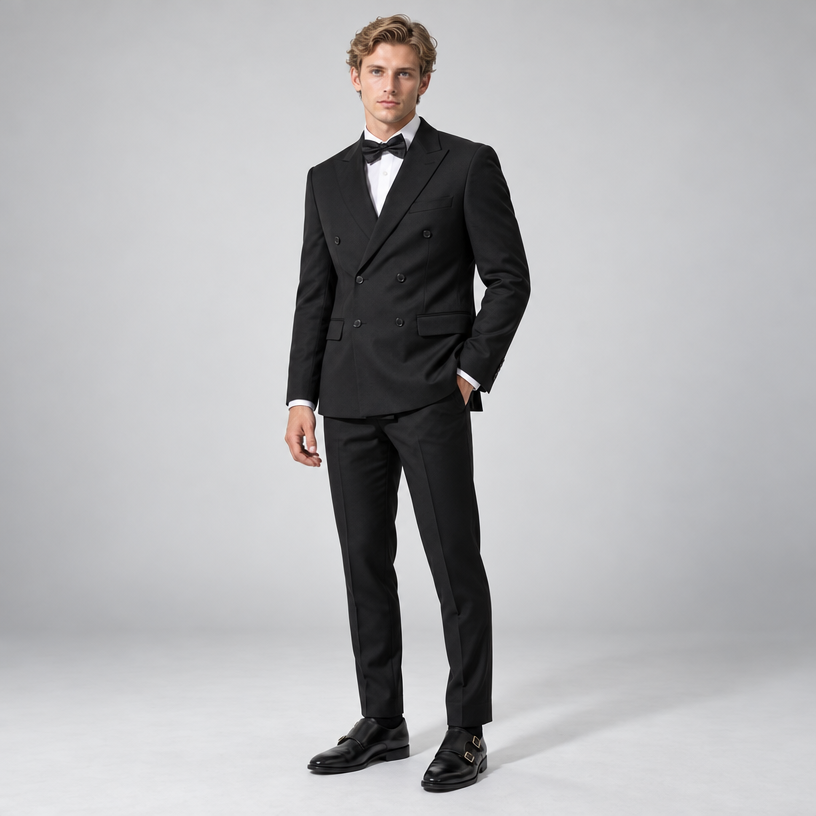 Herren Zweireihiger Anzug mit Spitzrevers – Slim Fit — Schwarz
