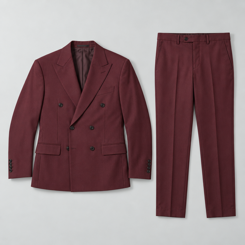 Herren Zweireihiger Anzug mit Spitzrevers – Slim Fit — Burgunder