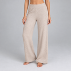 Damen Rippstrick-Zweiteiler mit V-Ausschnitt und Wide-Leg-Hose — Beige