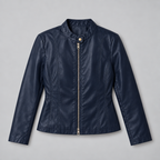 Damen Kunstleder-Bikerjacke mit Stehkragen – Slim Fit — Blau