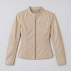Damen Kunstleder-Bikerjacke mit Stehkragen – Slim Fit — Aprikose