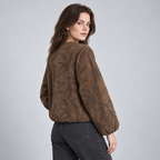Damen Cropped-Bomberjacke mit floralem Muster – Regular Fit — Braun