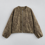 Damen Cropped-Bomberjacke mit floralem Muster – Regular Fit — Grün