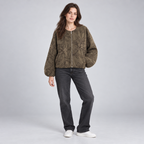 Damen Cropped-Bomberjacke mit floralem Muster – Regular Fit — Grün