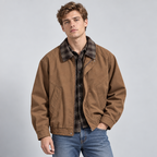 Herren Vintage-Harringtonjacke mit Karofutter – Relaxed Fit — Braun