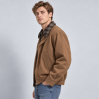 Herren Vintage-Harringtonjacke mit Karofutter – Relaxed Fit — Braun