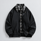 Herren Vintage-Harringtonjacke mit Karofutter – Relaxed Fit — Schwarz