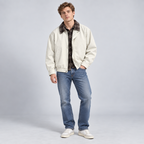 Herren Vintage-Harringtonjacke mit Karofutter – Relaxed Fit — Creme