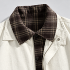 Herren Vintage-Harringtonjacke mit Karofutter – Relaxed Fit — Creme