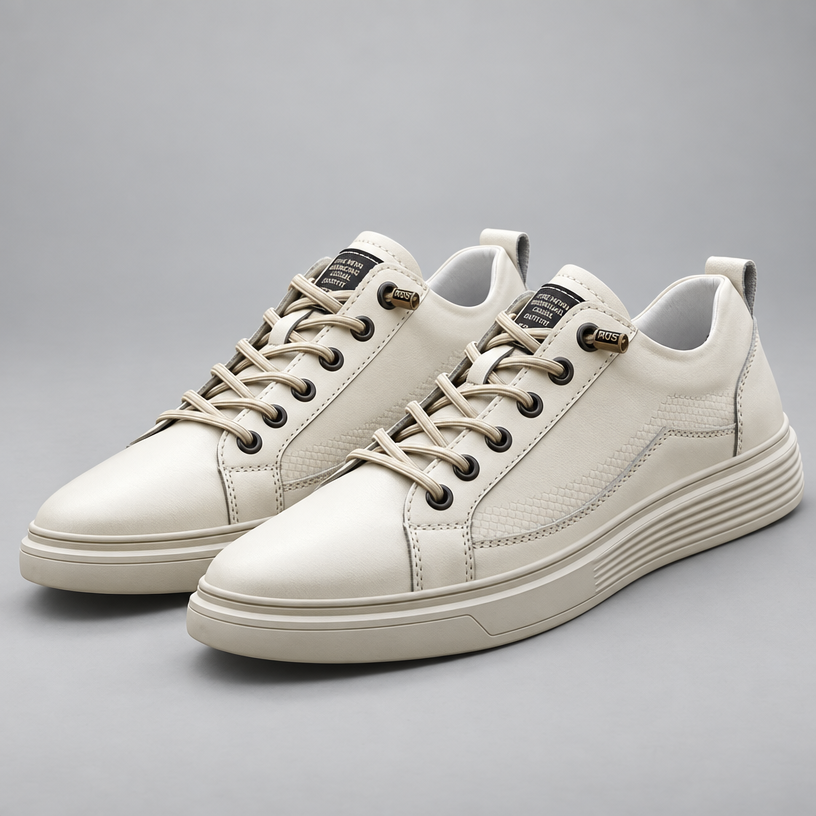 Herren Leder-Sneaker mit Komfortsohle und Schnürung — Beige