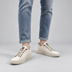 Herren Leder-Sneaker mit Komfortsohle und Schnürung — Beige