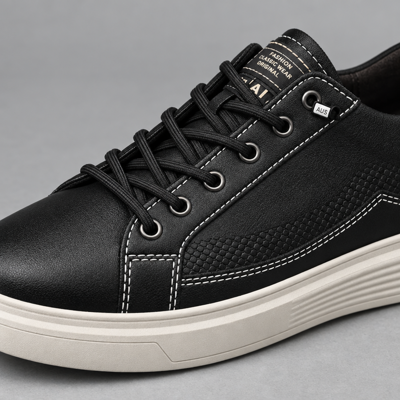 Herren Leder-Sneaker mit Komfortsohle und Schnürung — Schwarz
