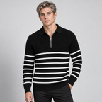 Herren Gestreifter Quarter-Zip-Pullover aus Rippstrick — Schwarz