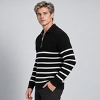 Herren Gestreifter Quarter-Zip-Pullover aus Rippstrick — Schwarz