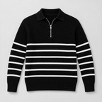 Herren Gestreifter Quarter-Zip-Pullover aus Rippstrick — Schwarz