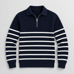 Herren Gestreifter Quarter-Zip-Pullover aus Rippstrick — Marineblau