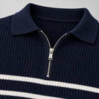 Herren Gestreifter Quarter-Zip-Pullover aus Rippstrick — Marineblau