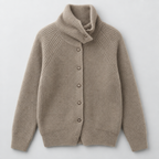 Damen Strickjacke Wolle Kurz Stehkragen Knopfleiste — Camel