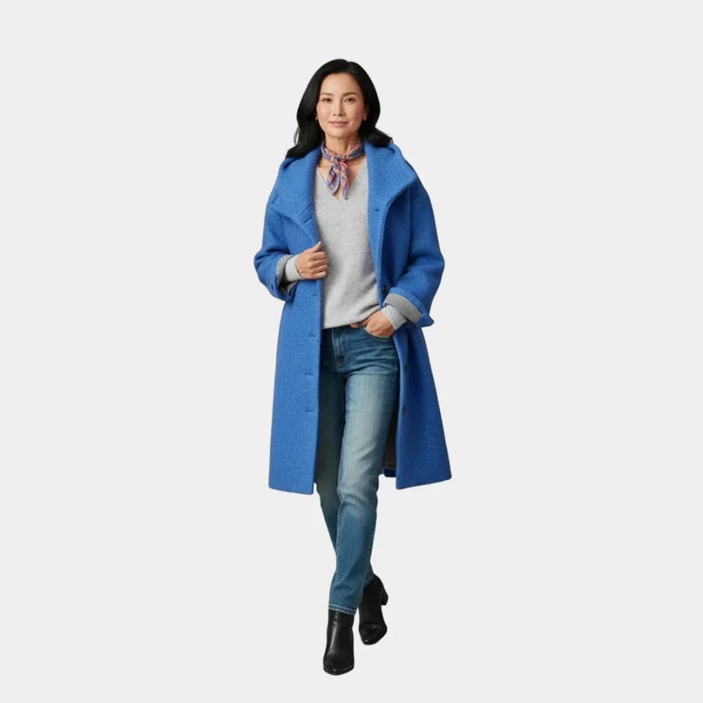 Damen Langer Wollmantel mit Kapuze – Relaxed Fit