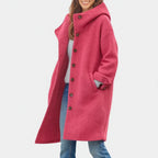 Damen Langer Wollmantel mit Kapuze – Relaxed Fit