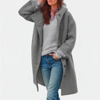 Damen Langer Wollmantel mit Kapuze – Relaxed Fit