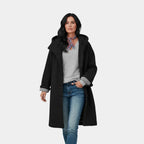Damen Langer Wollmantel mit Kapuze – Relaxed Fit