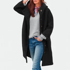 Damen Langer Wollmantel mit Kapuze – Relaxed Fit