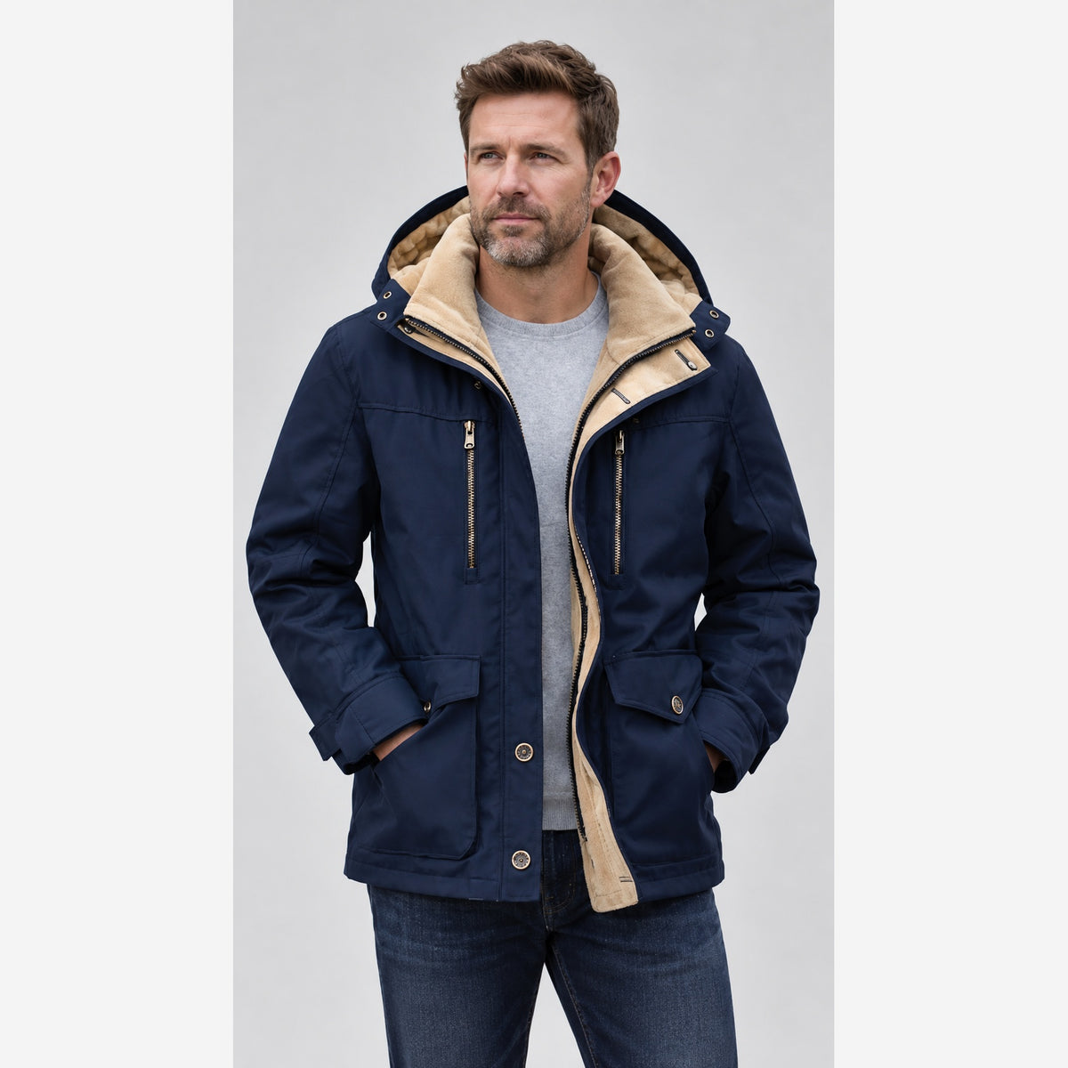 Herren Wasserdichte Winterjacke – Fleecegefüttert, Kapuze und Outdoor-Design