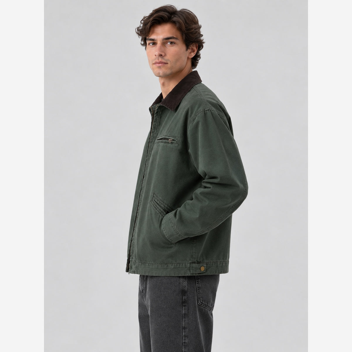 Herren Canvas-Barnjacke – Cordkragen, Regular Fit