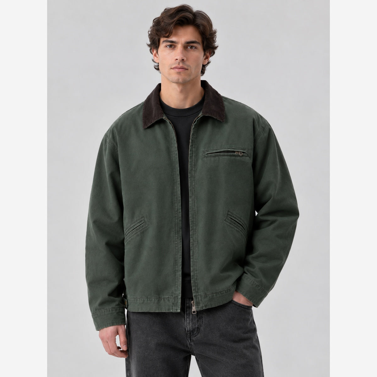 Herren Canvas-Barnjacke – Cordkragen, Regular Fit