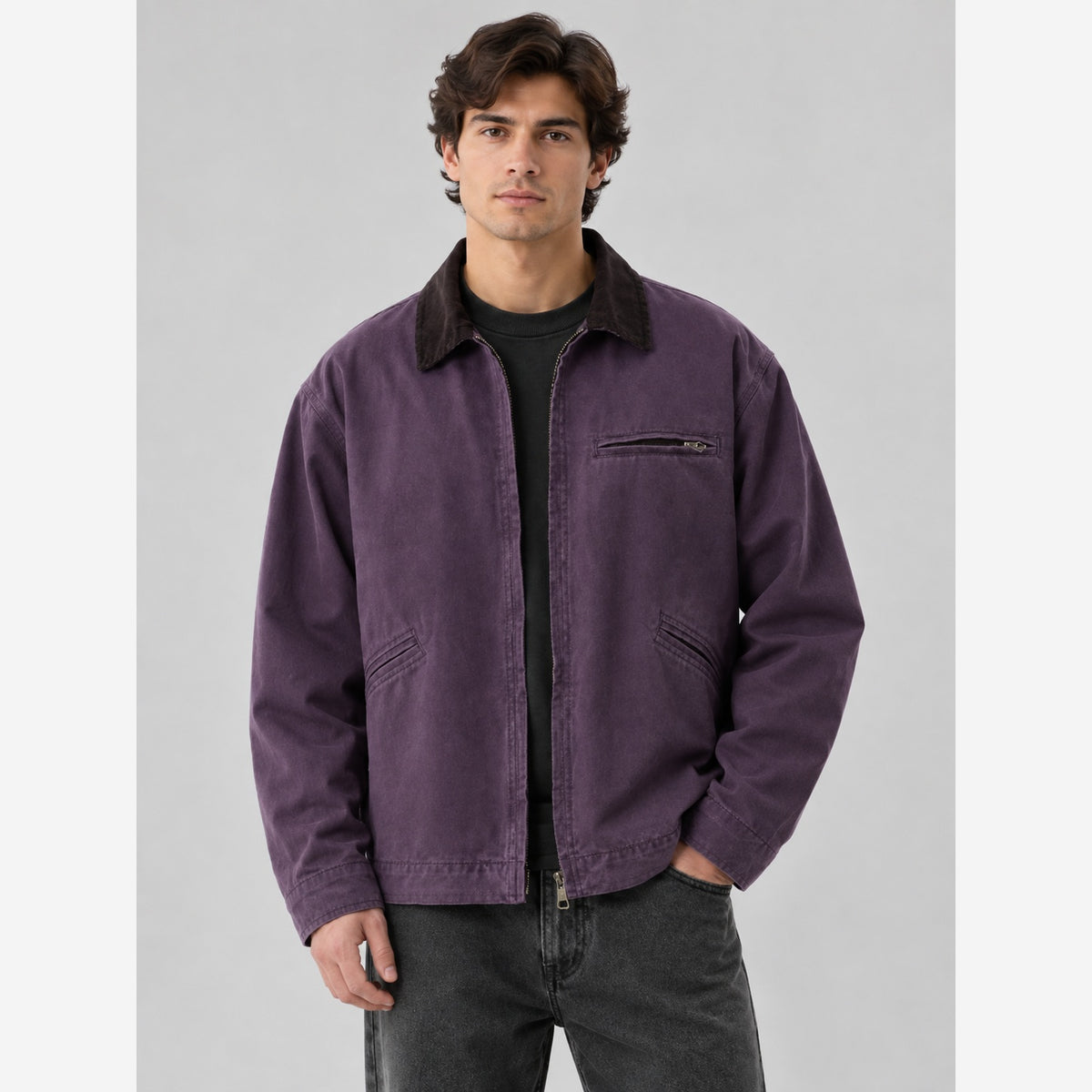 Herren Canvas-Barnjacke – Cordkragen, Regular Fit